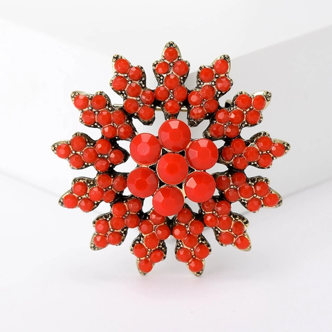 Spilla Fiore in Lega Vintage Barocca per Donna Blu Turco Rosso Strass Intarsiato Stile Palazzo Accessorio per Abbigliamento Gioielli di Moda Regalo