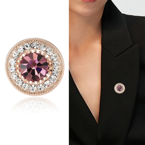 Spilla in Rame Tonda Vintage Con Zirconia Micro Pavé Strass Anti Esposizione Spilla di Sicurezza Gioielli di Moda per Donna