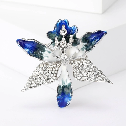Elegant Orchid Flower Brooch Pin For Women Alloy Gradient Enamel Rhinestone Inlaid Floral Breastpin Fashion Jewelry Gift