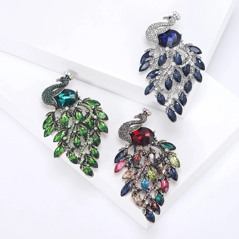 Broche de Pavo Real de Aleación Lujoso Vintage Para Mujer Alfileres de Animales Con Strass Incrustado Para Trajes Abrigos Esmalte Colorido Joyería Regalo