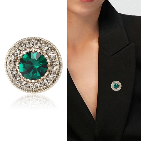 Vintage Rund Legierung Strass Brosche Für Damen Smaragdgrün Kristall Dekorative Nadel Schmuck Haargummi Mode Accessoire