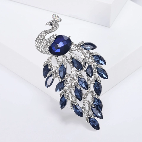 Broche de Pavo Real de Aleación Lujoso Vintage Para Mujer Alfileres de Animales Con Strass Incrustado Para Trajes Abrigos Esmalte Colorido Joyería Regalo