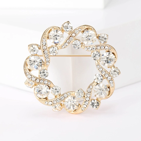 Vintage Legering Strass Krans Broche Voor Vrouwen Elegante Bloemen Guirlande Pin Badge Voor Jas Sjaal Accessoires Kerstcadeau