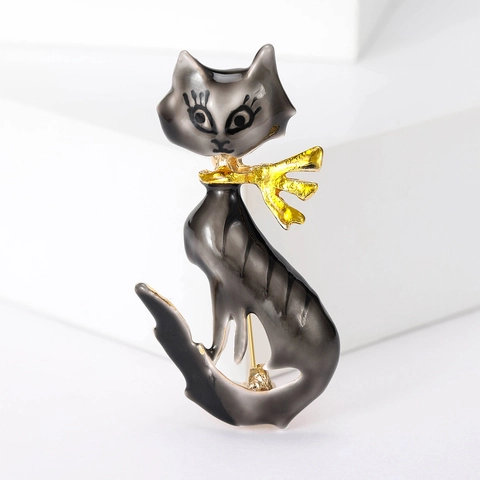 Spilla a Forma di Gatto in Lega Smalto Moda Coreana per Donna Cartone Animato Animale Goccia Olio Spilla Accessorio Gioielli