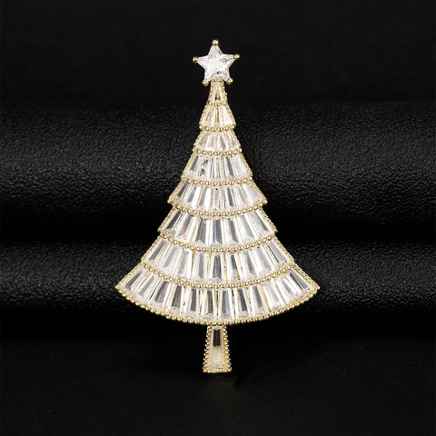Luxus Zirkon Weihnachtsbaum Brosche Damen Legierung Strass Festliche Anstecknadel Für Weihnachtsfeier Schmuck Geschenk