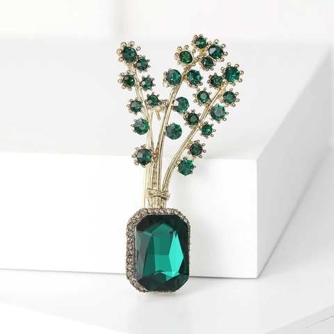 Vintage Alloy Rhinestone Plant Potted Brooch For Women Elegant Crystal Flower Bouquet Corsage Pin Fashion Clothing Accessory Gift