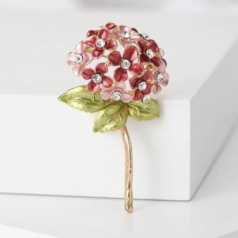 Hydrangea Flower Brooch Alloy Enamel Rhinestone Pin Elegant Pastoral Style Jewelry Decoration Gift For Women Accessories