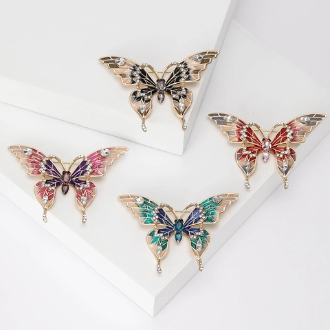 Elegante Broche de Mariposa de Aleación con Diamantes de Imitación para Mujer Insignia de Insecto de Esmalte Vintage Joyería de Moda