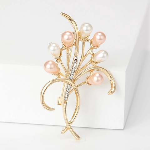 Elegante Spilla a Fiore in Lega per Donna con Perla Artificiale e Strass Intarsiato Spilla da Risvolto Botanica Gioielli