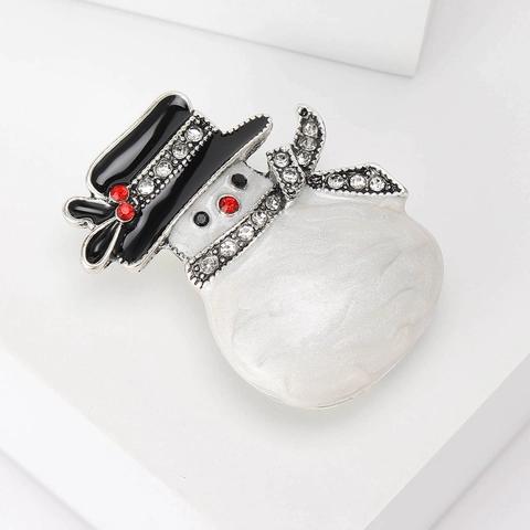 Spilla di Natale a Forma di Pupazzo di Neve per Donna in Lega con Strass e Smalto Regalo di Natale Accessorio Moda Invernale