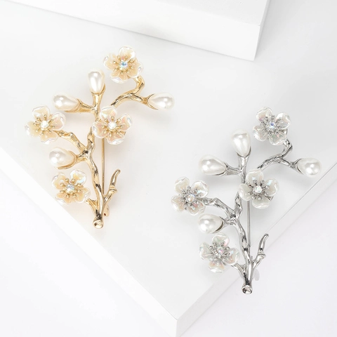 Eleganter Pfirsichblüten Zweig Brosche Legierung Pin Mit Künstlichen Perlen Und Strass Mode Schmuck Für Damen Bekleidungsdekoration