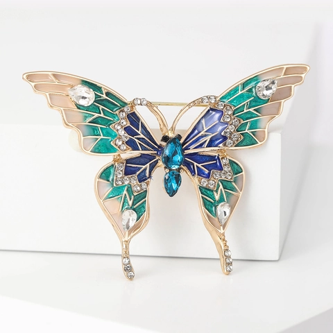 Elegante Broche de Mariposa de Aleación con Diamantes de Imitación para Mujer Insignia de Insecto de Esmalte Vintage Joyería de Moda