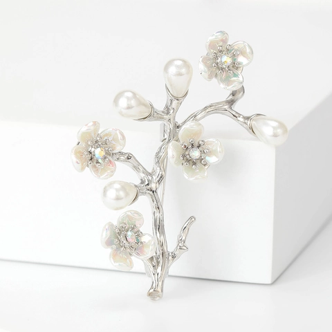 Eleganter Pfirsichblüten Zweig Brosche Legierung Pin Mit Künstlichen Perlen Und Strass Mode Schmuck Für Damen Bekleidungsdekoration