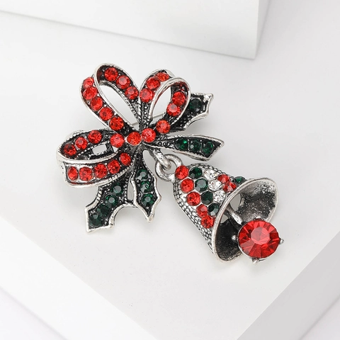 Broche de Campana de Navidad Vintage Aleación Lazo Diamantes Incrustados Esmalte Hecho a Mano para Mujer Decoración Fiesta