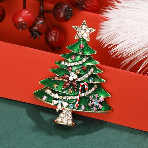 Broche en Forme de Sapin de Noël à la Mode en Alliage de Strass Émail Bijou Accessoire de Fête Cadeau pour Femmes