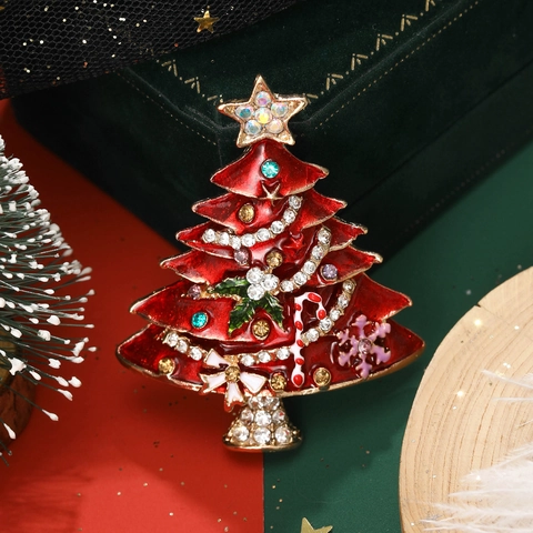 Spilla ad Albero di Natale in Lega Vintage Con Fiocco in Smalto Strass Bastoncino di Zucchero Fiocco di Neve per Donna Gioielli per Feste