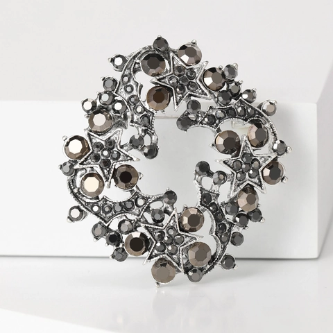 Spilla Vintage in Lega con Strass a Forma di Ghirlanda di Stelle per Donna Elegante Pin a Stella per Cappotti e Scialli