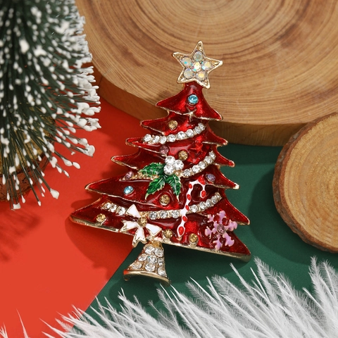 Broche en Forme de Sapin de Noël à la Mode en Alliage de Strass Émail Bijou Accessoire de Fête Cadeau pour Femmes