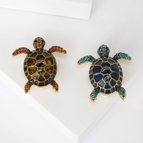 Spilla Retrò in Lega di Strass a Forma di Tartaruga Marina Creativo Animale Smalto Spilla Moda Accessorio Per Donna Gioielli