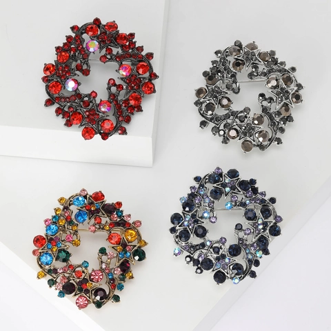 Spilla Vintage in Lega con Strass a Forma di Ghirlanda di Stelle per Donna Elegante Pin a Stella per Cappotti e Scialli