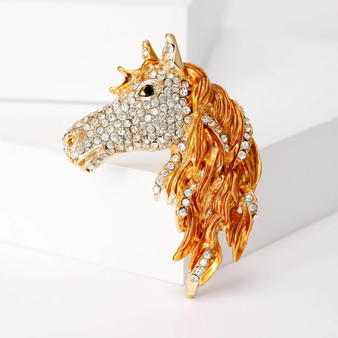 Creatieve Paardenhoofd Broche Mode Legering Strass Dier Speld Voor Pak Jas Vrouwen Kleding Accessoires Sieraden Cadeau
