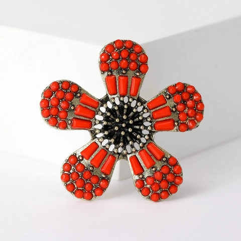 Vintage Alloy Flower Brooch With Enamel Drip Oil Ethnic Style Bohemian Five Petal Floral Pin For Women Fashion Jewelry