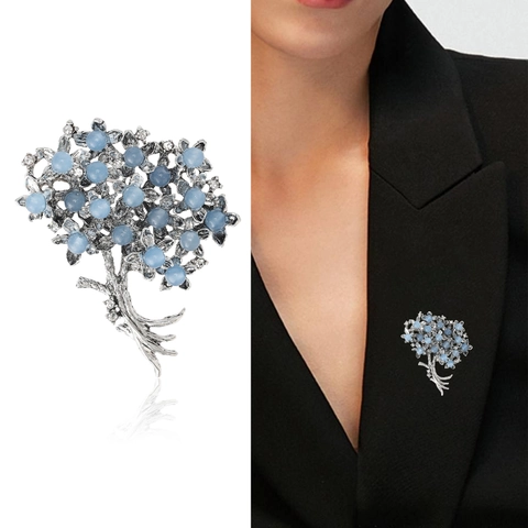 Spilla Fiore di Ortensia in Lega Vintage per Donna Elegante Spilla a Forma di Albero con Strass e Perla Artificiale Gioielli