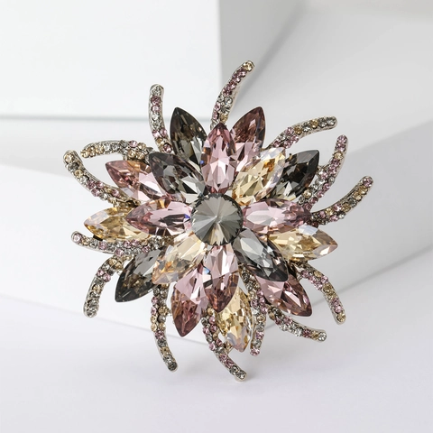 Lussuosa Spilla in Lega con Strass a Forma di Fiore per Donna Vintage Elegante Spilla a Raggi di Sole in Cristallo per Matrimonio Banchetto Festa Gioielli Regalo