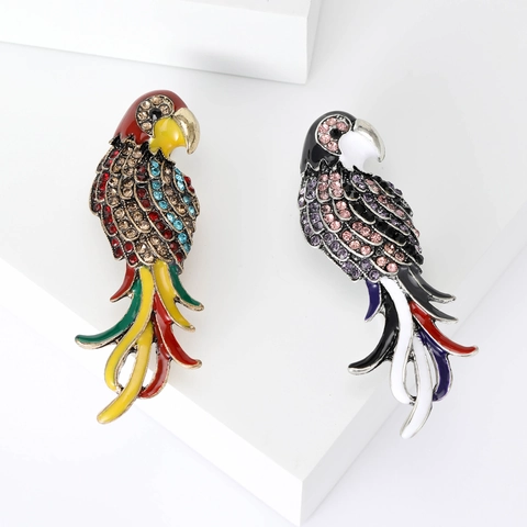 Colorful Alloy Rhinestone Enamel Parrot Bird Brooch For Women Animal Shape Lapel Pin For Suit Coat Fashion Jewelry Gift