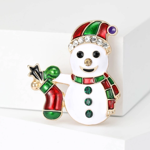 Boucle d'Oreille Broche Bonhomme de Neige de Noël en Alliage Émaillé Avec Strass et Chaussette de Noël Épingle de Revers Mode pour Bijoux Cadeau Femme