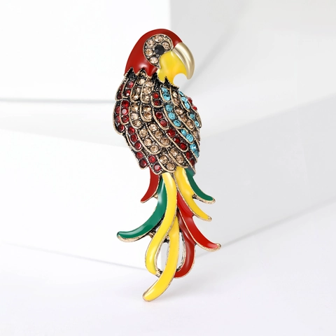 Colorful Alloy Rhinestone Enamel Parrot Bird Brooch For Women Animal Shape Lapel Pin For Suit Coat Fashion Jewelry Gift