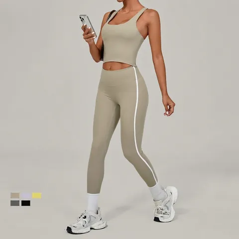 Women High Waist Yoga Set Naked Feel Sport Bra And Tight Leggings Quick Dry Running Fitness Suit Side Stripe Activewear