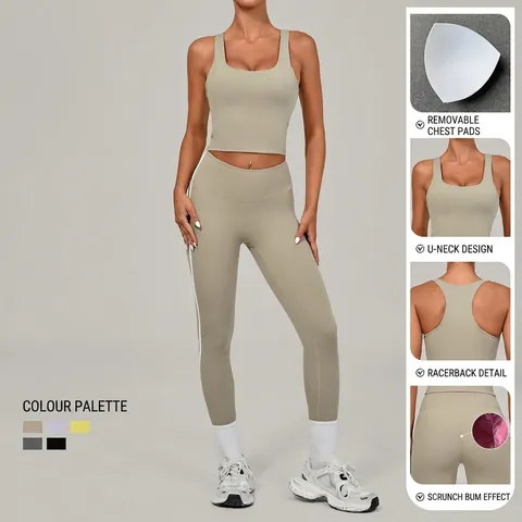 Women High Waist Yoga Set Naked Feel Sport Bra And Tight Leggings Quick Dry Running Fitness Suit Side Stripe Activewear