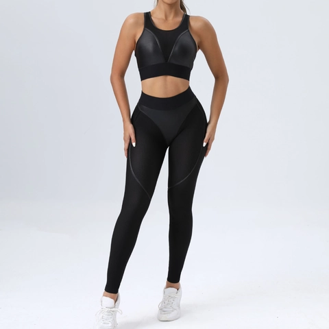 Dames Mesh Patchwork Yoga Sportbeha En Hoge Taille Butt Lifting Leggings Gym Fitness Trainingspak Workout Kleding