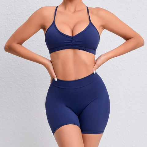 Sexy Rückenfreier Yoga Bra Und Scrunch Butt Shorts Outfit Damen Schnelltrocknend Hochelastisch Nylon Gym Sport Fitness Anzug