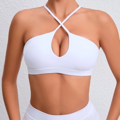 Reggiseno Sportivo Donna Incrocio sulla Schiena Scollatura all'Americana Yoga Top Imbottito Traspirante Asciugatura Rapida Fitness Crop Top