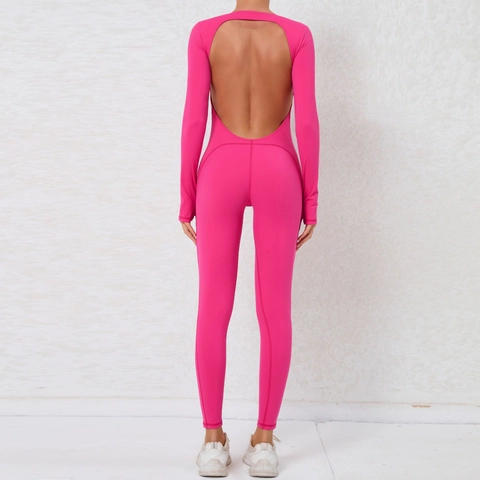 Tuta da Yoga da Donna a Manica Lunga Senza Schienale Body Fitness ad Alta Resistenza Sportivo Slim Fit Pezzo Unico