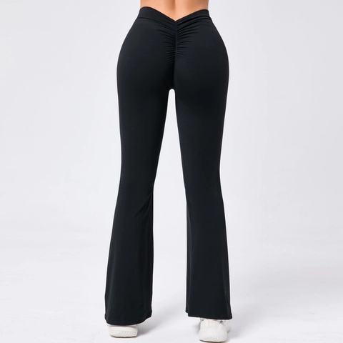 Women High Waisted Flare Yoga Pants Butt Lifting Scrunch V Crossover Waist Quick Dry Athletic Flared Leggings Sport Trousers