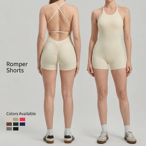 Damen Rückenfrei Yoga Overall Peach Butt Lift Cross Back Einteiler Sportbekleidung Eng Fitness Bodysuit Lauf Romper
