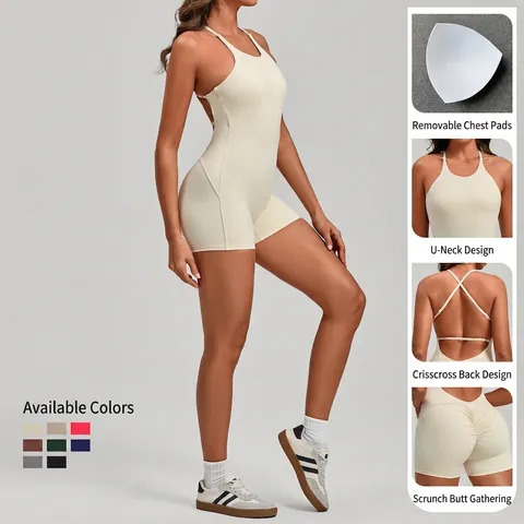 Damen Rückenfrei Yoga Overall Peach Butt Lift Cross Back Einteiler Sportbekleidung Eng Fitness Bodysuit Lauf Romper