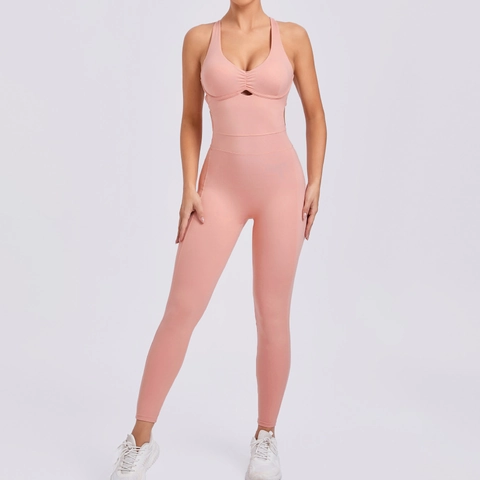 Mono de Yoga con Espalda Descubierta para Mujer Con Almohadillas en el Pecho Sexy Body de Fitness una Pieza Deporte Gym