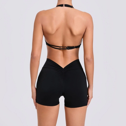 Set da Yoga Donna Scollo all'Americana Schiena Scoperta Pantaloncini Vita Alta con Tasche Laterali Traspirante Asciugatura Rapida Sportivo