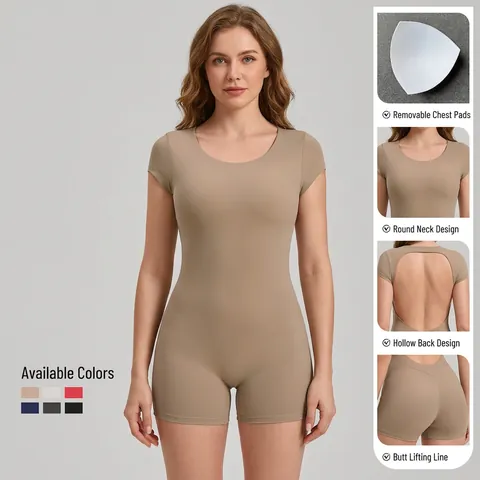 Body da Yoga Donna a Schiena Scoperta Manica Corta Tuta Sportiva Intera Aderente Controllo Pancia Push-up Glutei Fitness Palestra