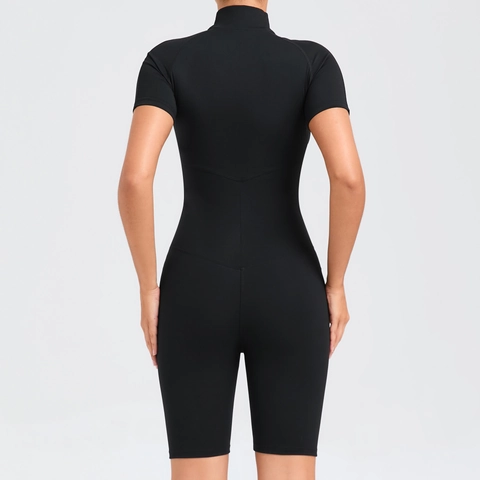 Tuta da Yoga da Donna Sportiva a Maniche Corte Con Cerniera Vestibilità Aderente Controllo della Pancia per Fitness Corsa Danza Romper Atletico