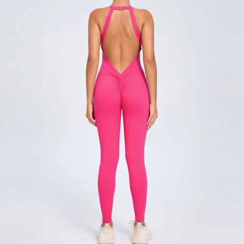 Women Halter Backless Yoga Jumpsuit Scrunch Butt Fitness Bodysuit Quick Dry One Piece Gym Sports Romper Unitard Jumpsuit