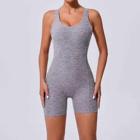 Einteiliger Rückenfreier Yoga Jumpsuit Damen Fitness-Anzug Mit Cut-Out Hoch Elasthan Sport Body Overall Mit Brustpolstern