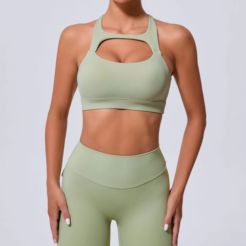 Soutien-gorge de Sport Évidé pour Femmes Soutien Moyen Gilet de Yoga sans Couture Top de Fitness en Nylon Spandex pour Course Pilates
