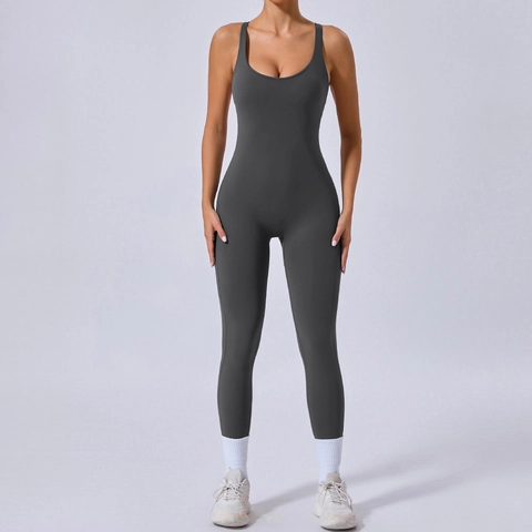 Mono de Yoga de Una Pieza para Mujer Espalda Descubierta Correas Cruzadas Ajustables Control de Barriga Alta Elasticidad