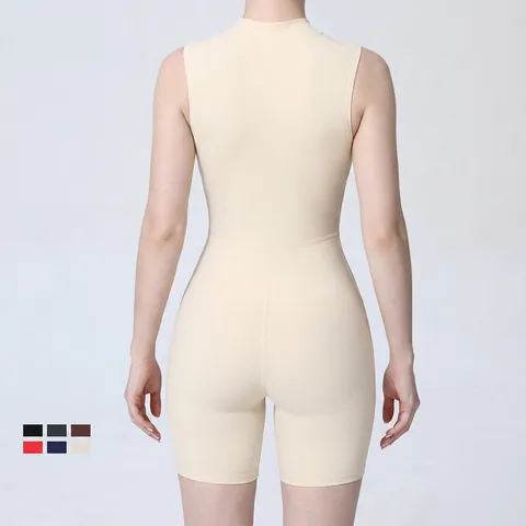 Body da Yoga Senza Maniche da Donna Con Cerniera Frontale Collo Rialzato Tuta Sportiva Aderente in Nylon e Elastan per Palestra