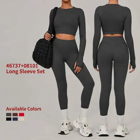 Damen High Waist Leggings Langarm Crop Top Sportbekleidung Nylon Spandex Feuchtigkeitstransport Yoga Fitness Athleisure